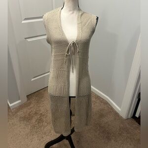 DR2 Open-Knit Sleeveless Long Cardigan Vest | XS | Neutral Cream. NWOT